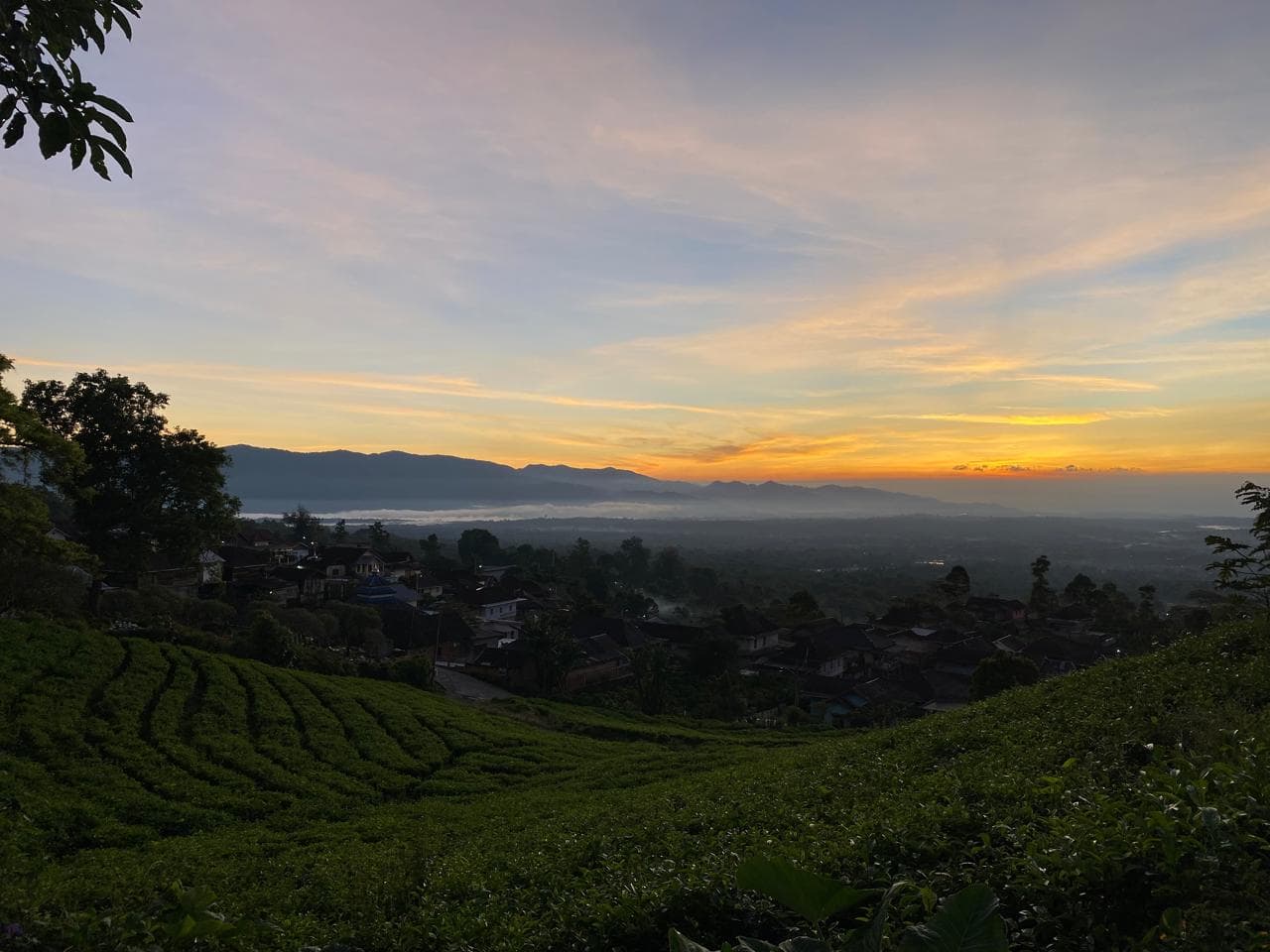 Kebun teh dan desa di lereng Gunung Dempo, Pagar Alam